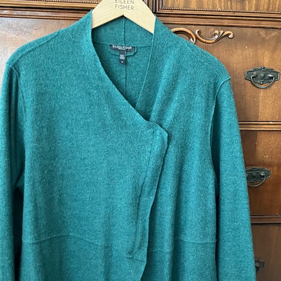 Eileen Fisher Boiled/Felted Wool Moto Asymmetrical Sweater/Jacket size 1X - Picture 7 of 12